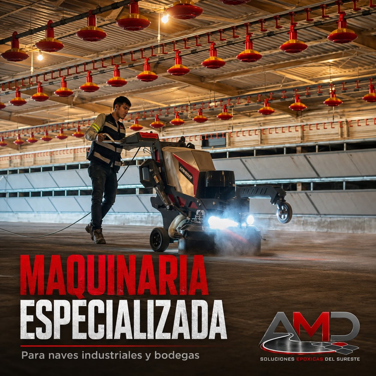 Maquinaria especializada para preparación de pisos industriales en naves y bodegas
